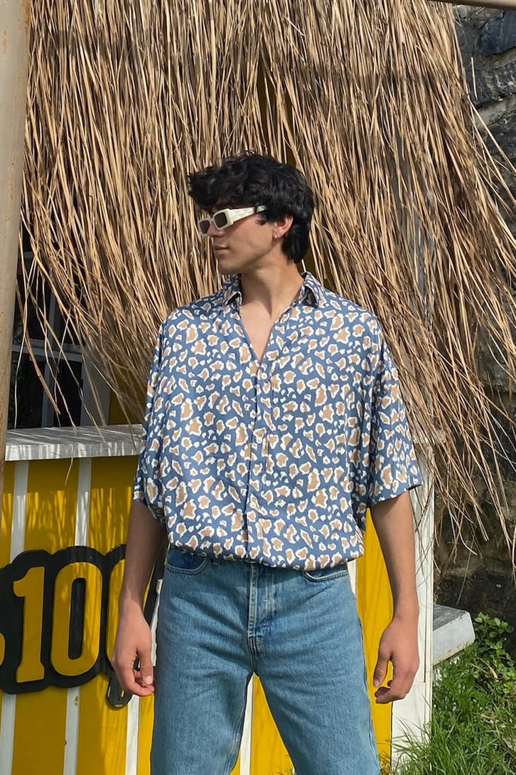 Mottled Retro Kısa Kollu Gömlek
