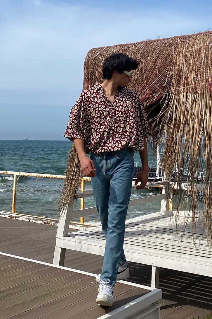 Mottled Retro Kısa Kollu Gömlek