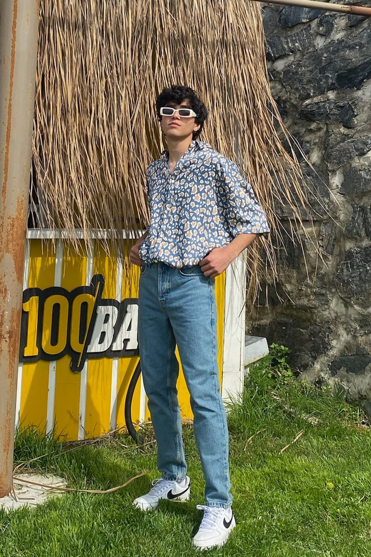 Mottled Retro Kısa Kollu Gömlek