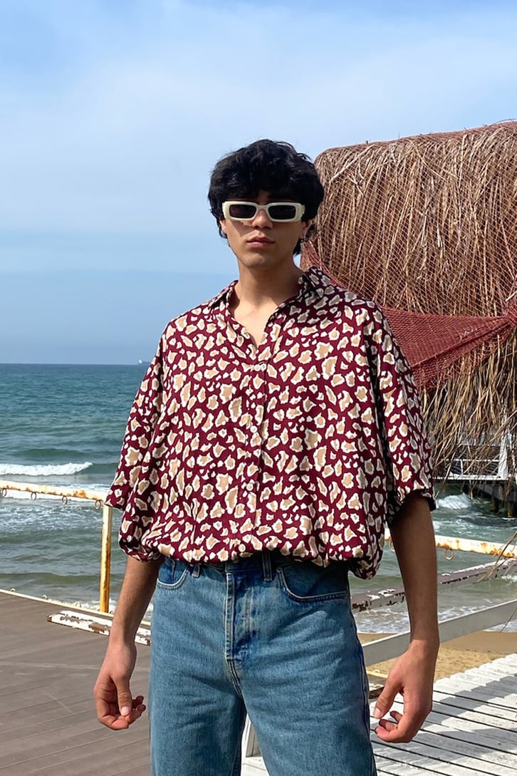 Mottled Retro Kısa Kollu Gömlek