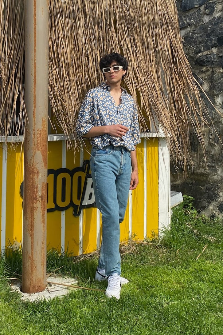 Mottled Retro Kısa Kollu Gömlek