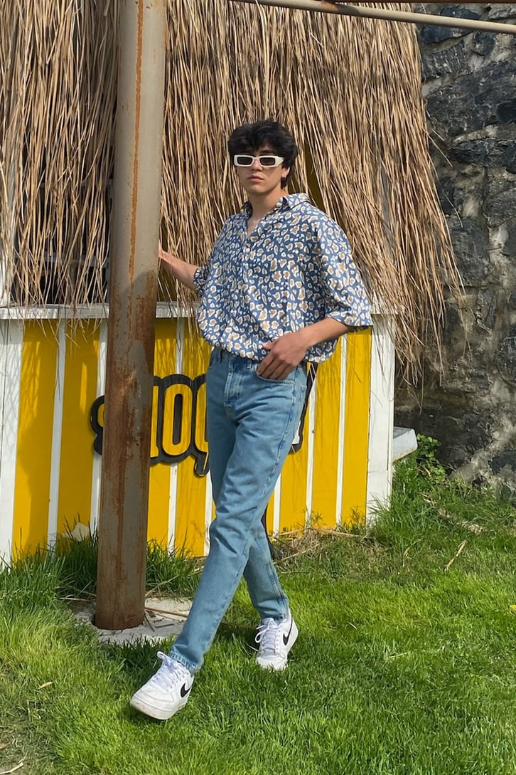 Mottled Retro Kısa Kollu Gömlek