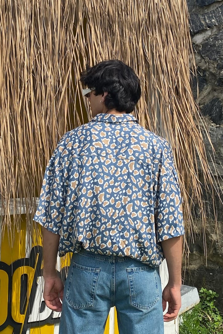 Mottled Retro Kısa Kollu Gömlek
