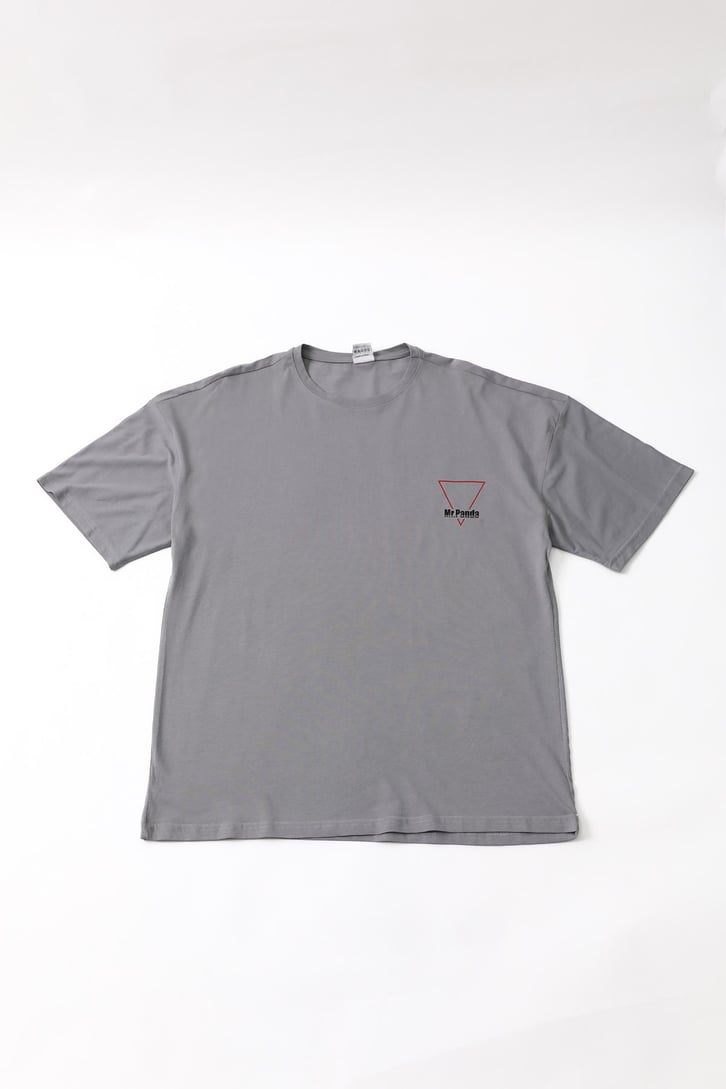 Mr. Panda Sırt Baskılı Koyu Gri Oversize Tshirt
