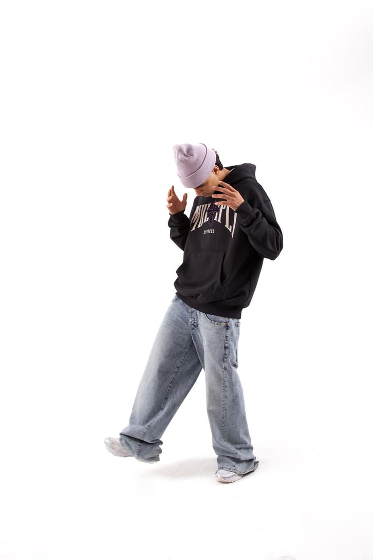 Multiplay Baskılı Füme Oversize Hoodie