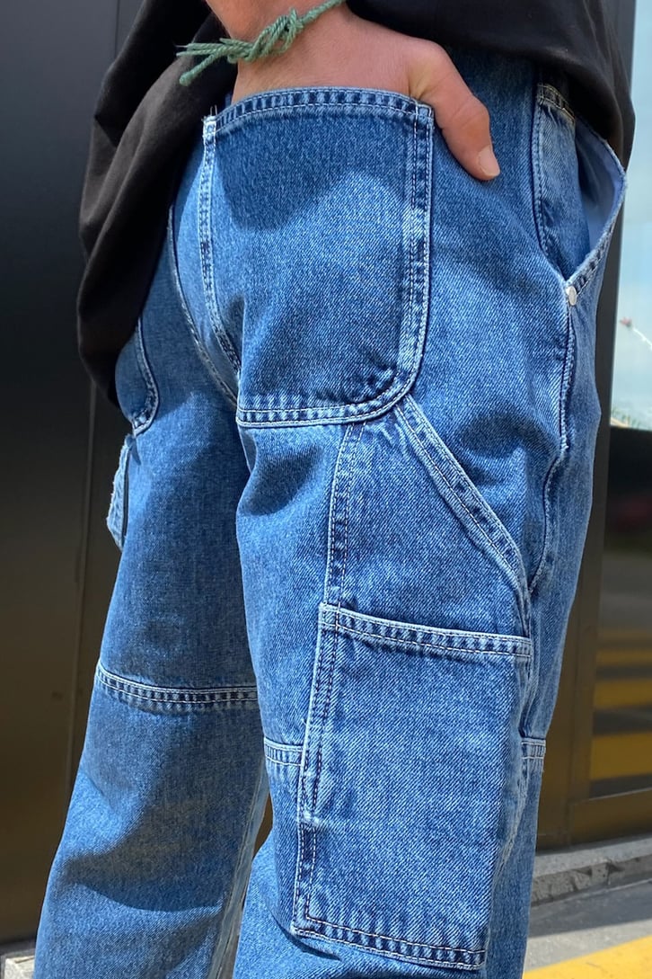 Multiple Dikiş Detaylı Mavi Baggy Jean