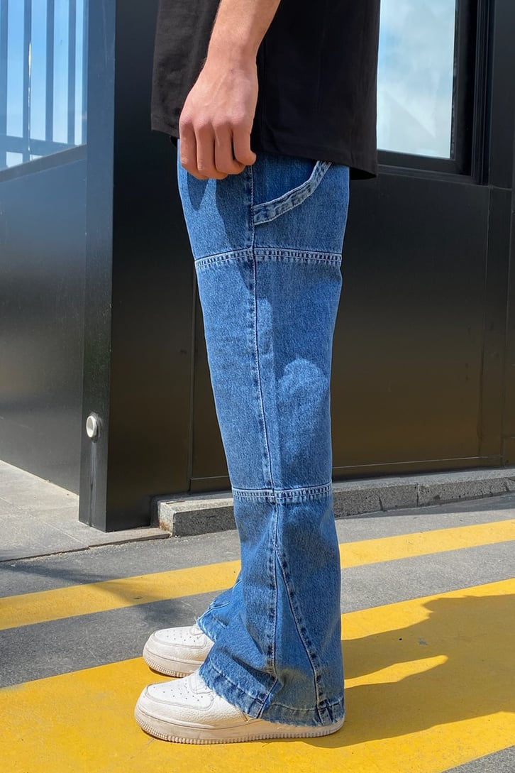 Multiple Dikiş Detaylı Mavi Baggy Jean