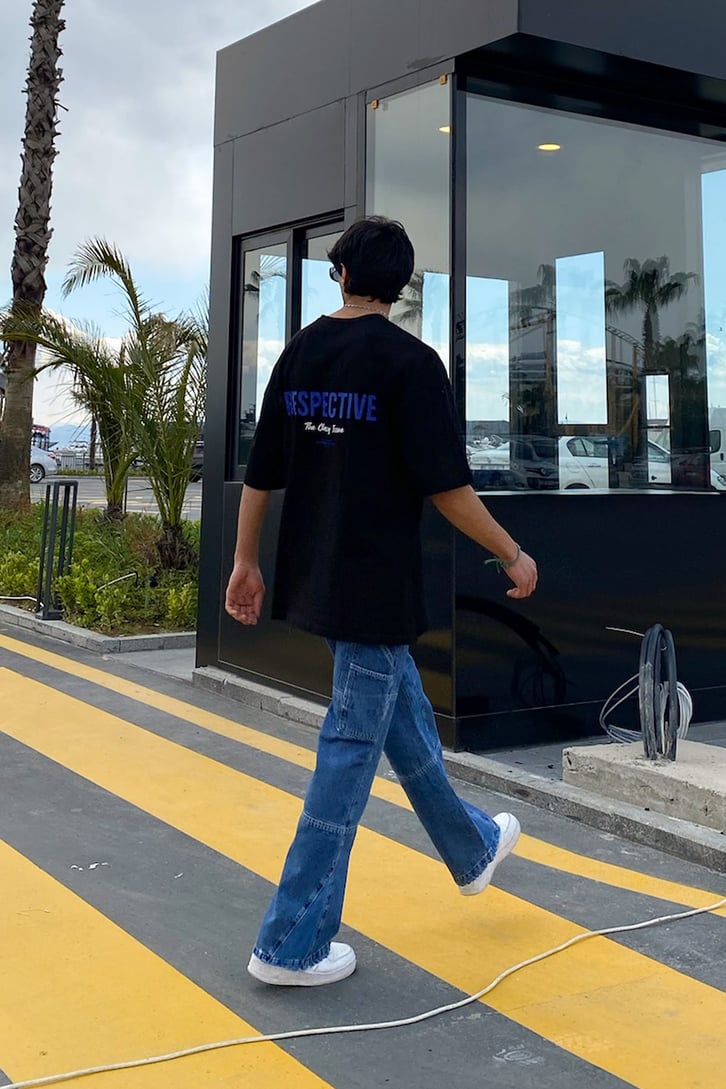 Multiple Dikiş Detaylı Mavi Baggy Jean