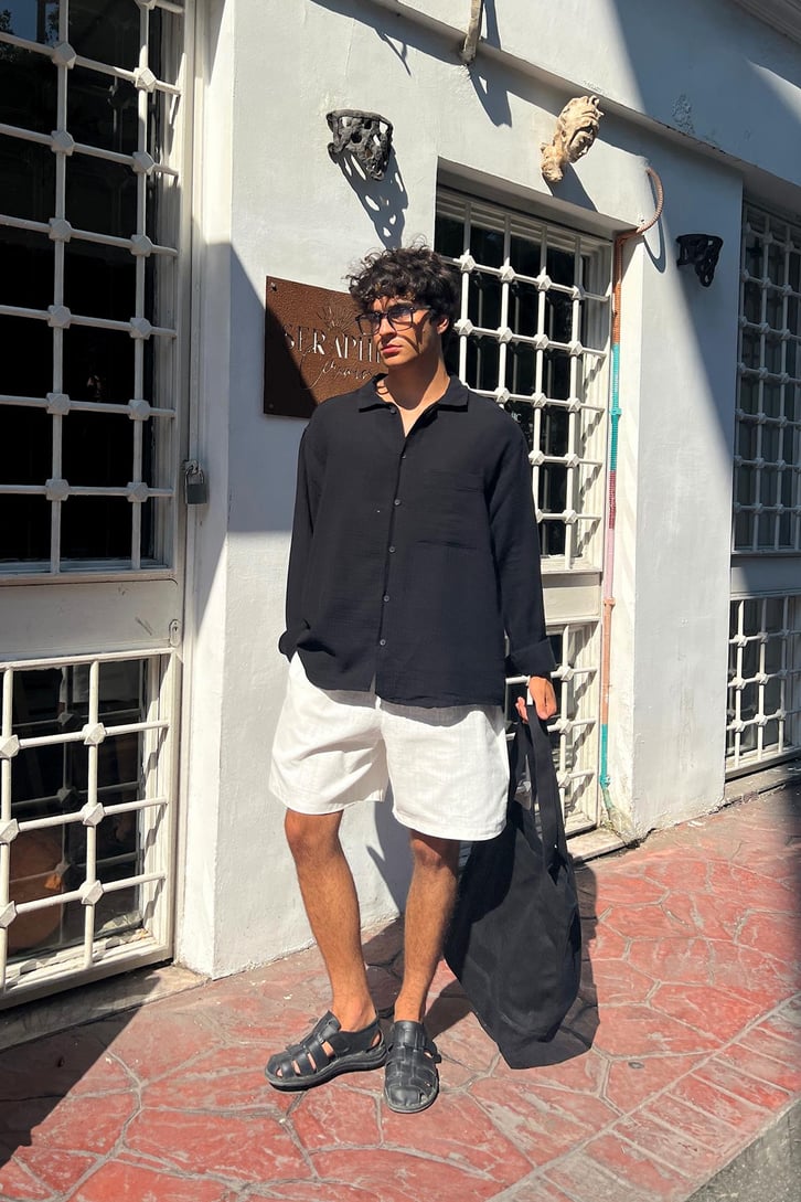 Muslin Basic Siyah Oversize Gömlek
