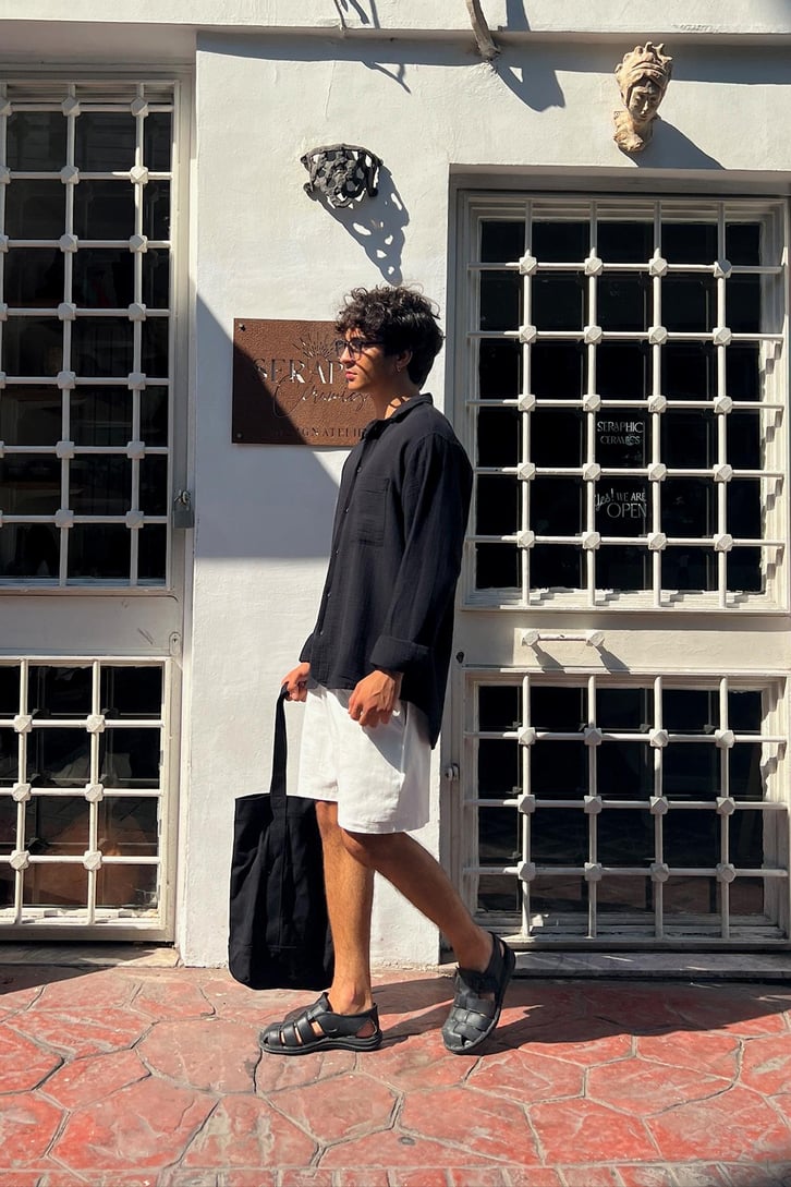 Muslin Basic Siyah Oversize Gömlek
