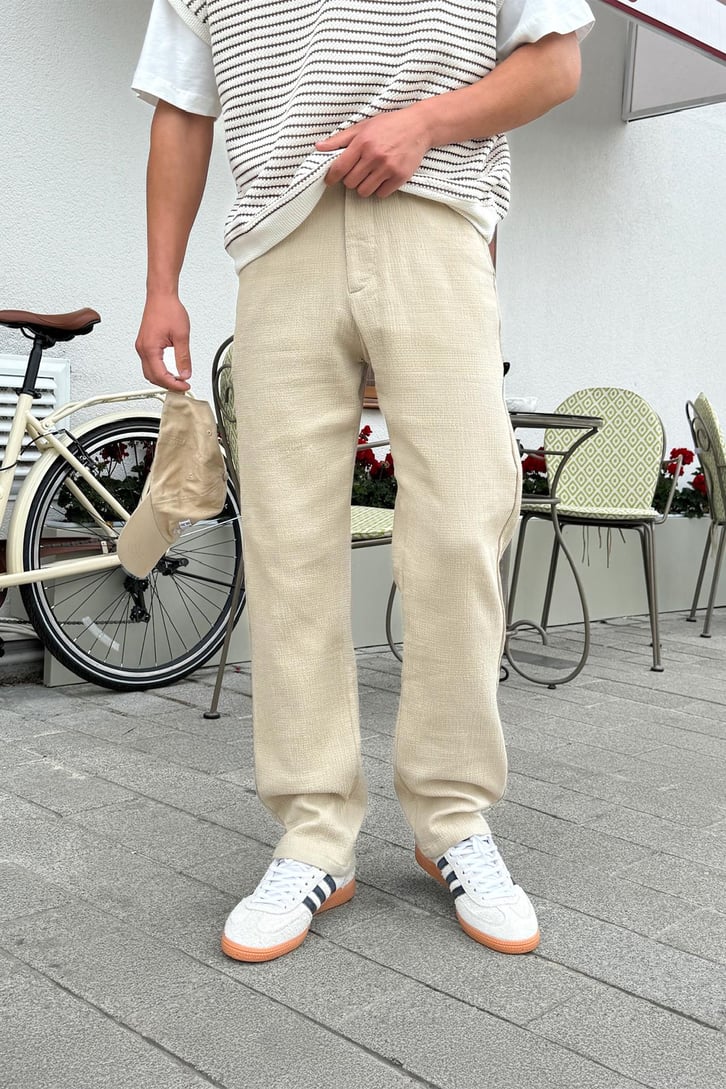 Müslin Kumaş Bej Baggy Pantalon