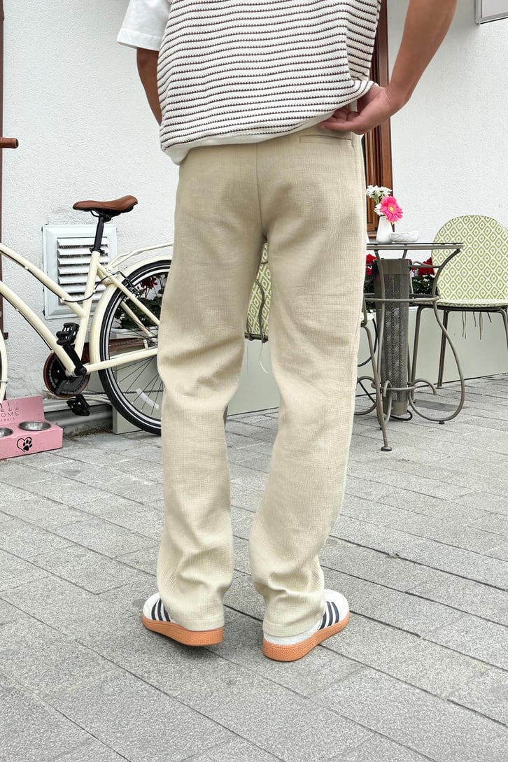 Müslin Kumaş Bej Baggy Pantalon