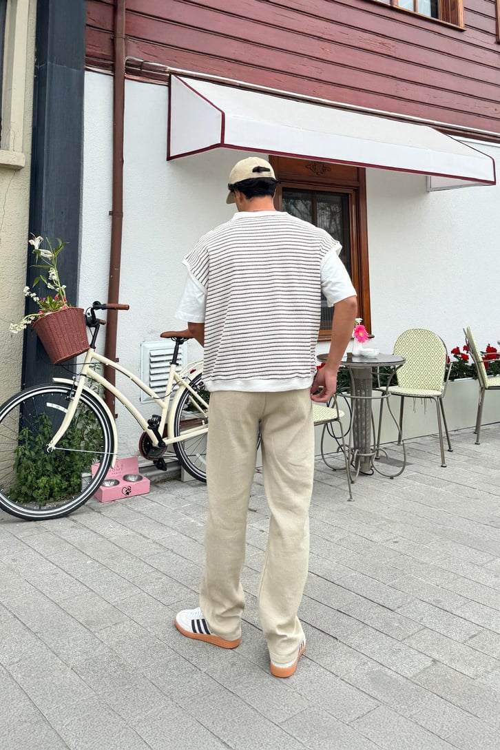 Müslin Kumaş Bej Baggy Pantalon