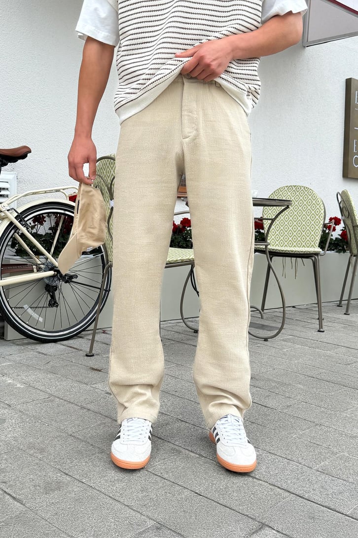 Müslin Kumaş Bej Baggy Pantalon