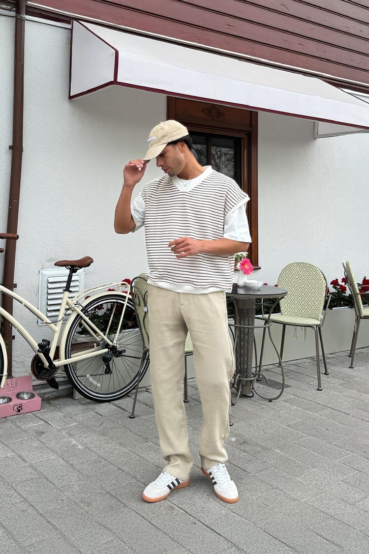 Müslin Kumaş Bej Baggy Pantalon