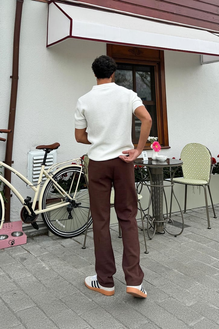 Müslin Kumaş Kahverengi Baggy Pantalon