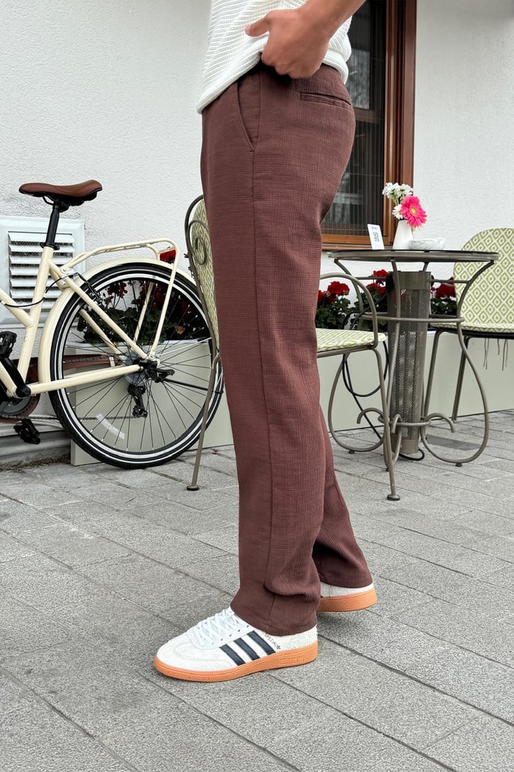 Müslin Kumaş Kahverengi Baggy Pantalon