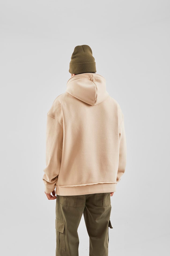 Nakış Detaylı Bej Oversize Hoodie