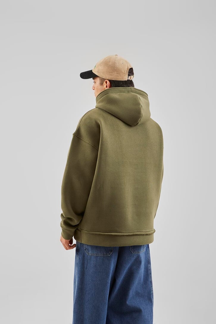 Nakış Detaylı Bej Oversize Hoodie