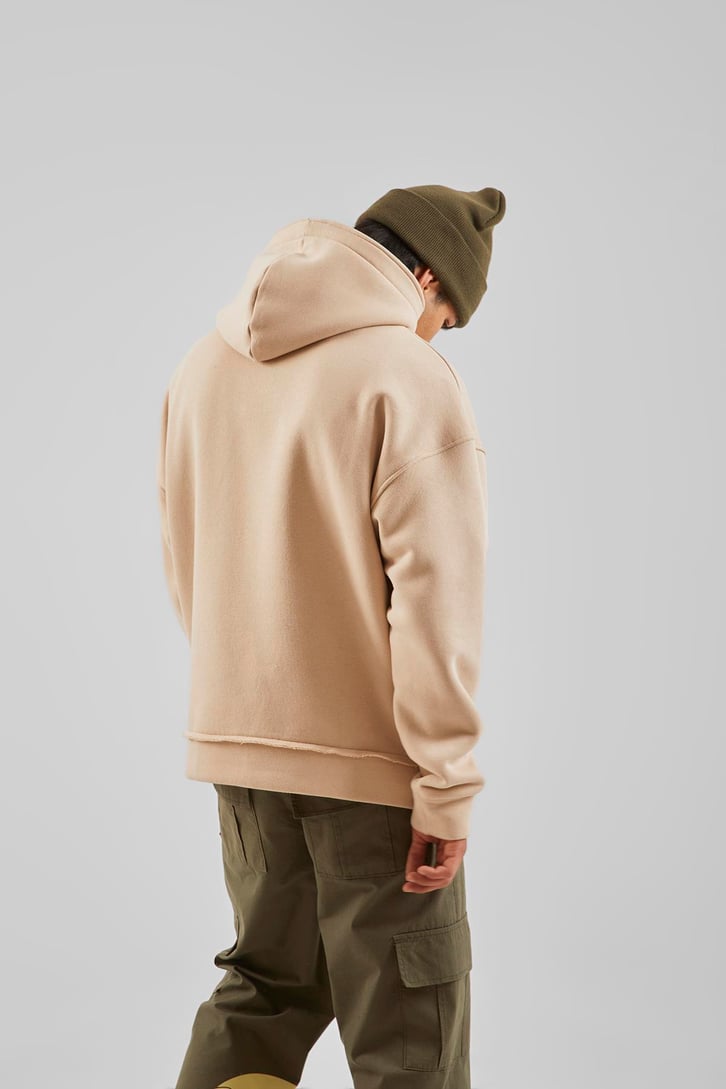 Nakış Detaylı Bej Oversize Hoodie