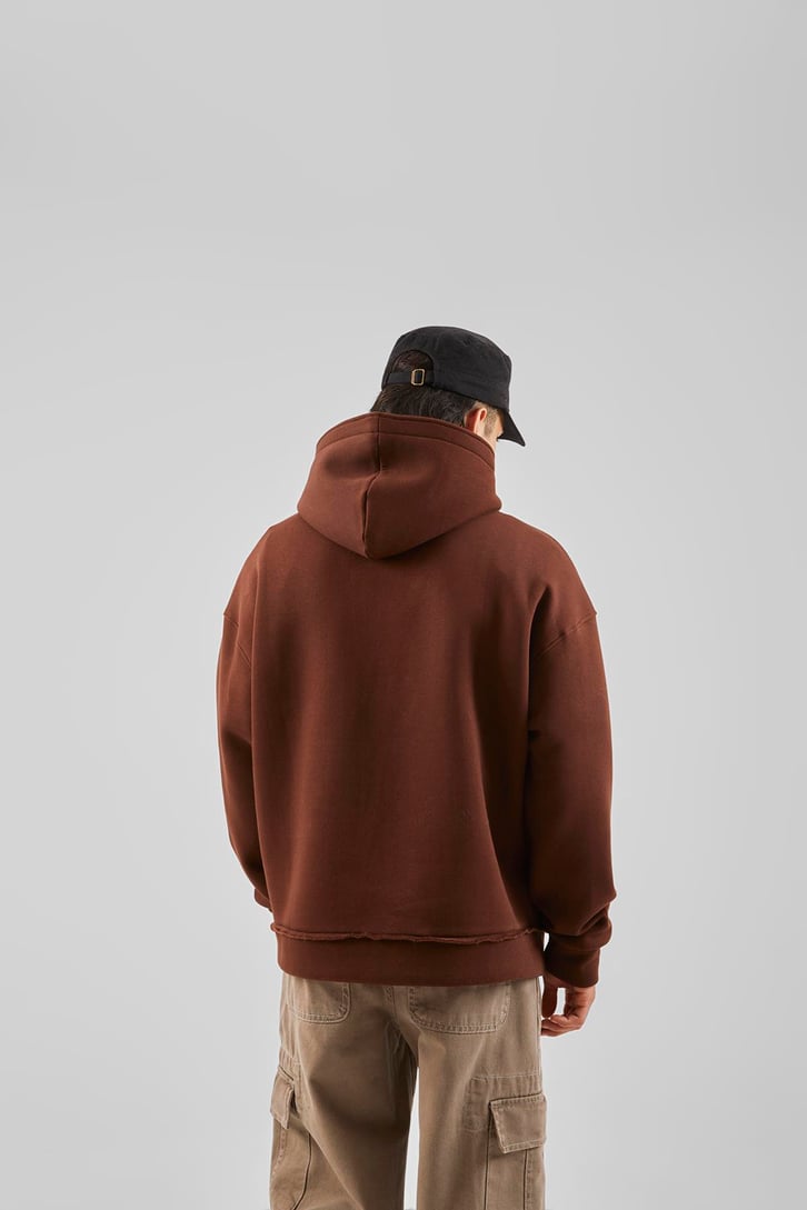 Nakış Detaylı Bej Oversize Hoodie