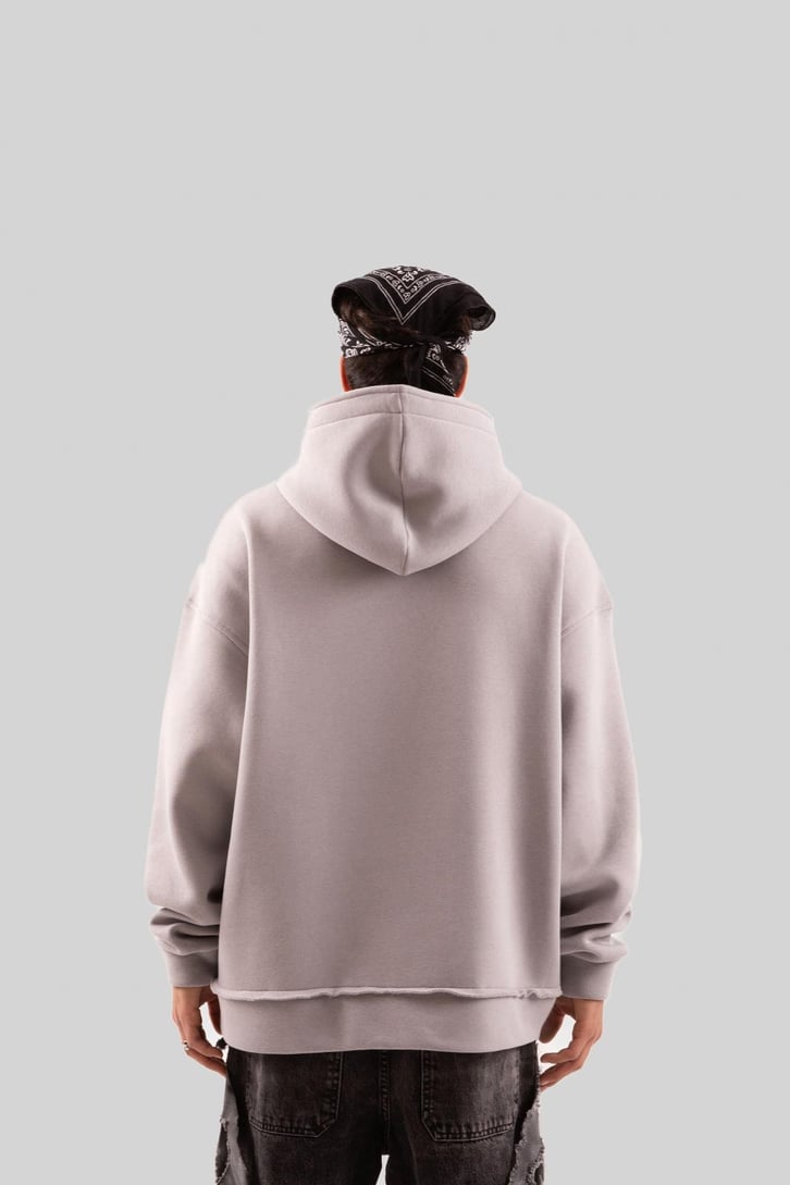 Nakış Detaylı Gri Oversize Hoodie