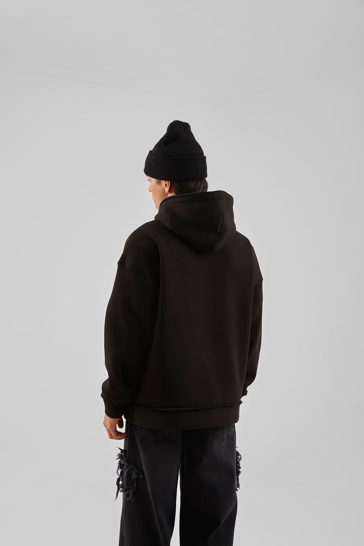 Nakış Detaylı Gri Oversize Hoodie