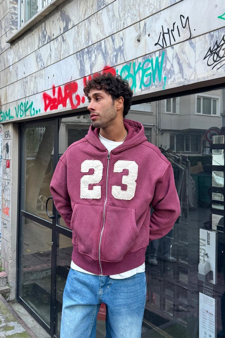 Nakışlı Full Zip Hoodie