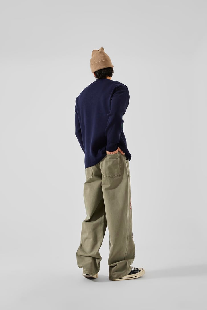 Nakışlı Haki Baggy Pantolon