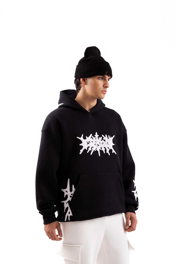 Nakışlı Haki Oversize Hoodie