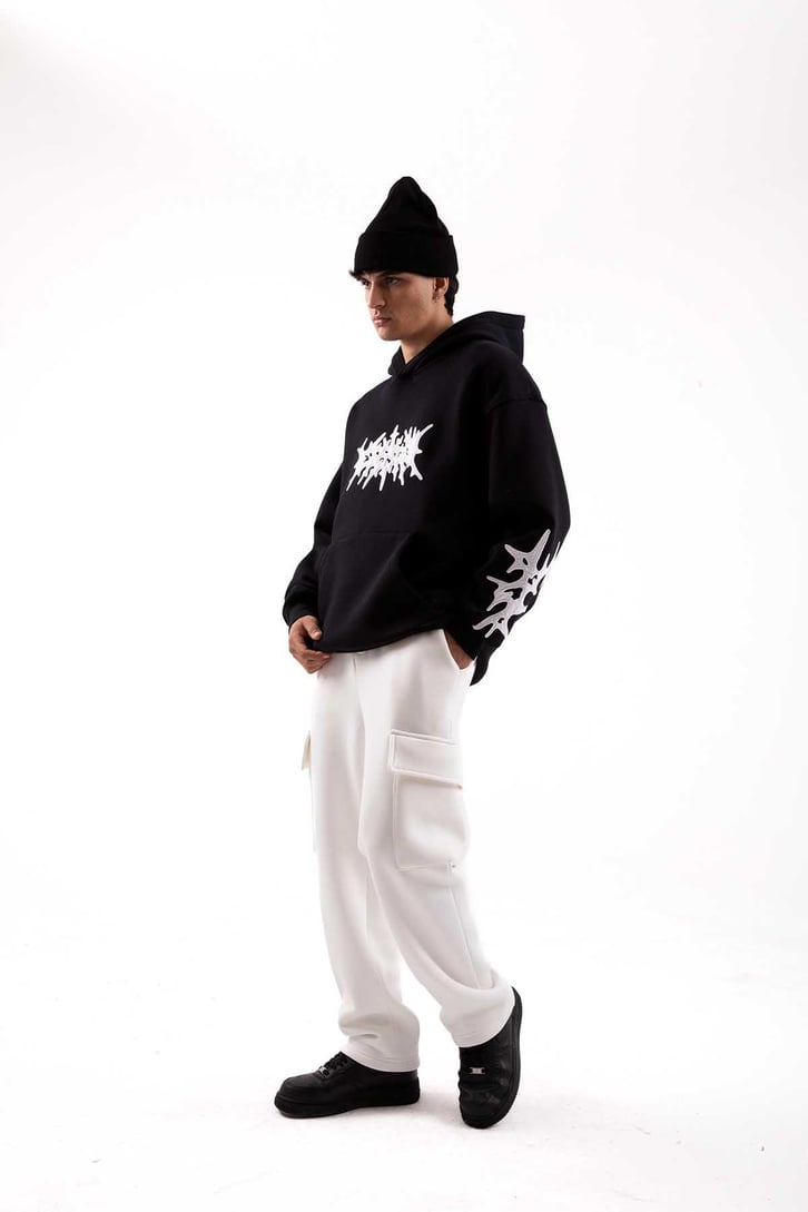 Nakışlı Haki Oversize Hoodie