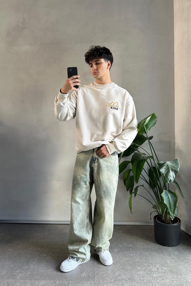Nakışlı King Baskılı Oversize Sweatshirt
