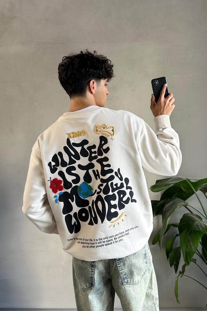 Nakışlı King Baskılı Oversize Sweatshirt