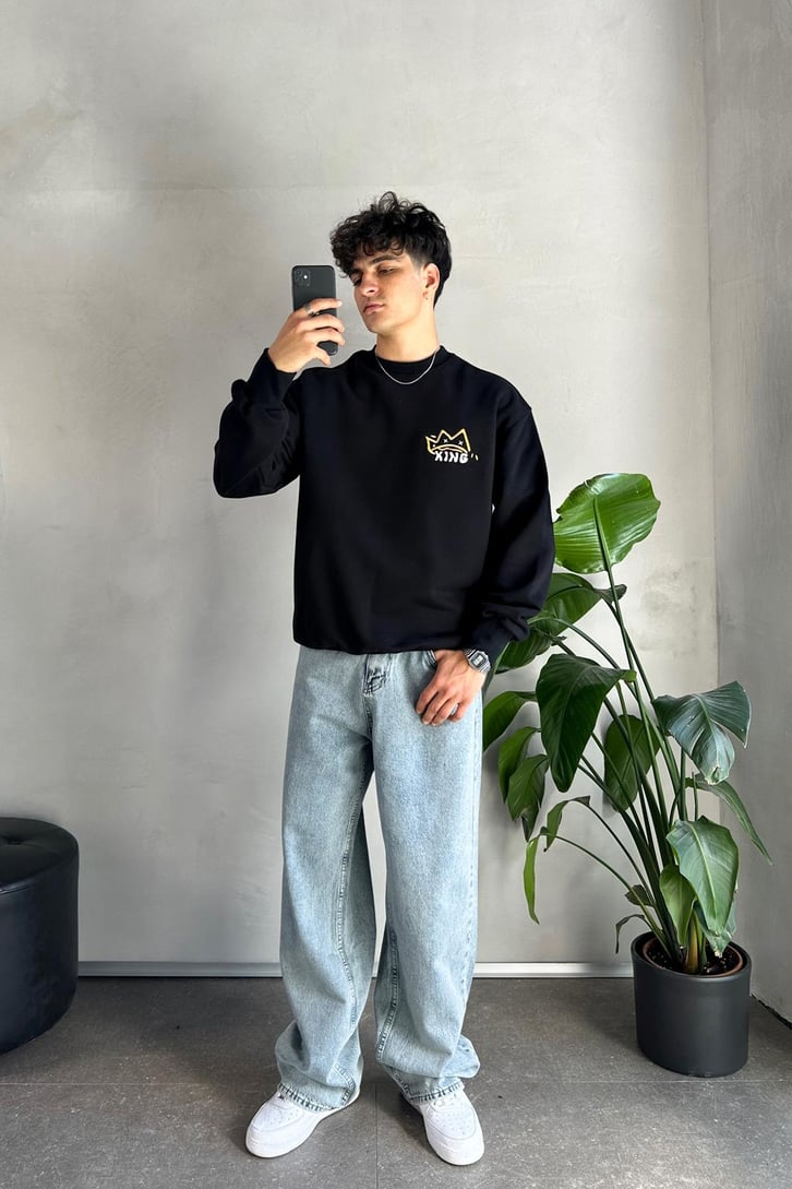Nakışlı King Baskılı Oversize Sweatshirt