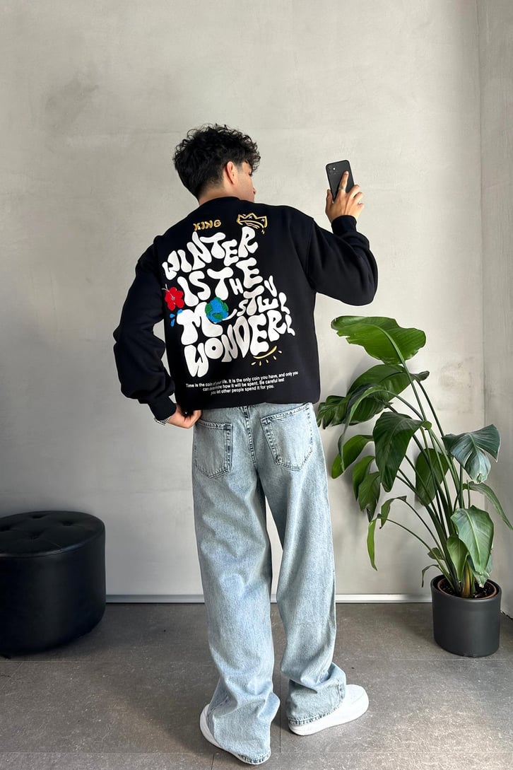 Nakışlı King Baskılı Oversize Sweatshirt