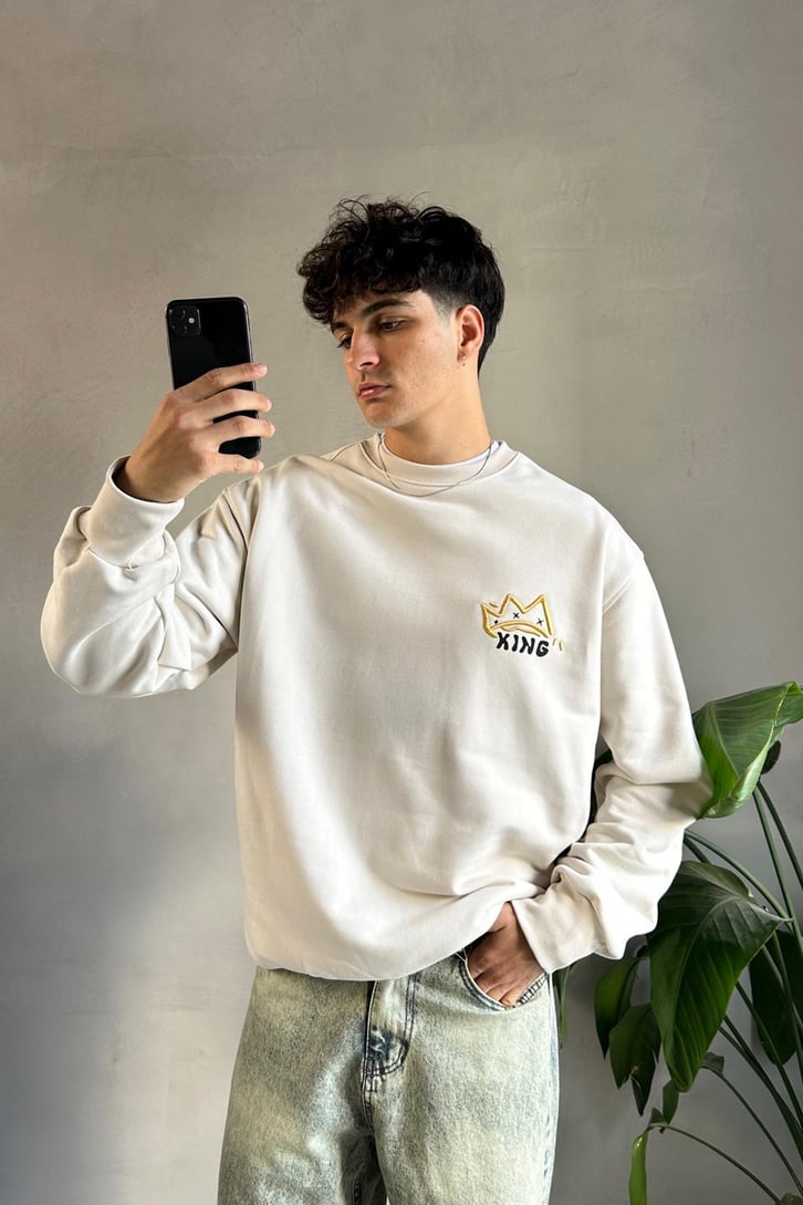 Nakışlı King Baskılı Oversize Sweatshirt