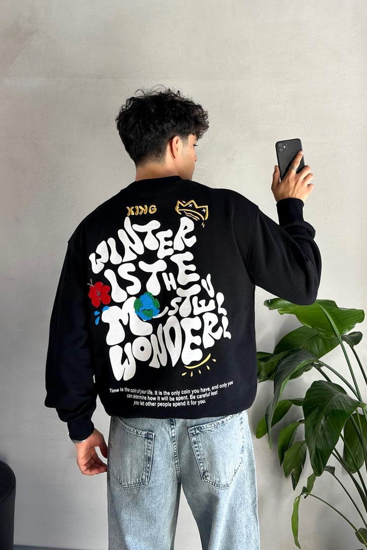 Nakışlı King Baskılı Oversize Sweatshirt