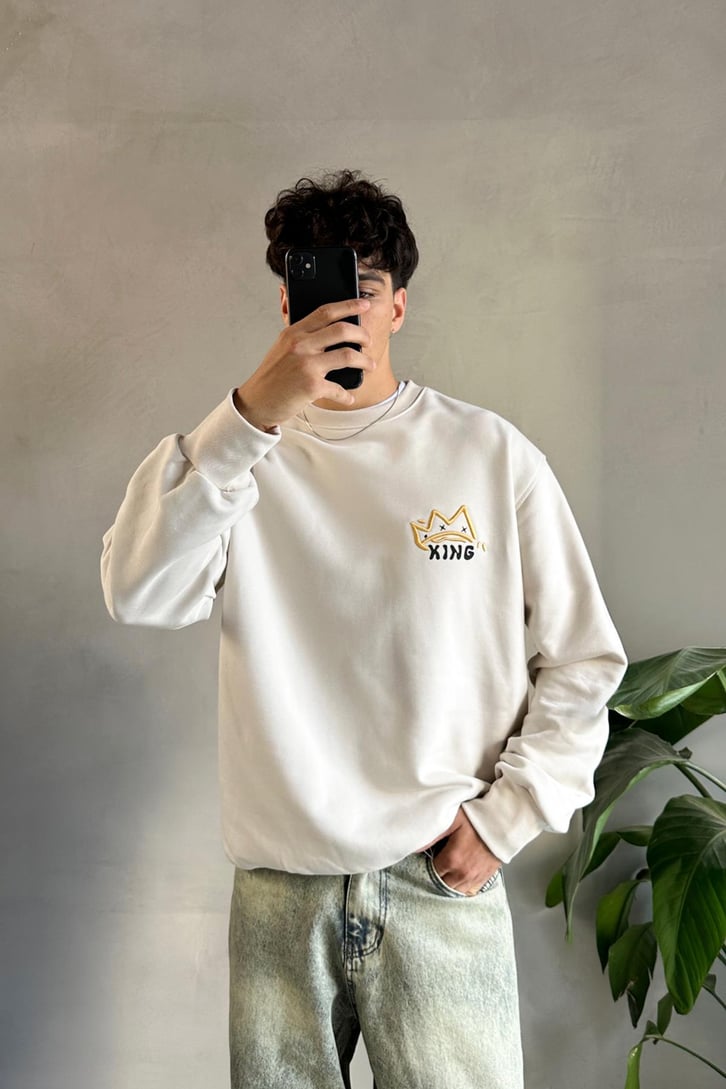 Nakışlı King Baskılı Oversize Sweatshirt