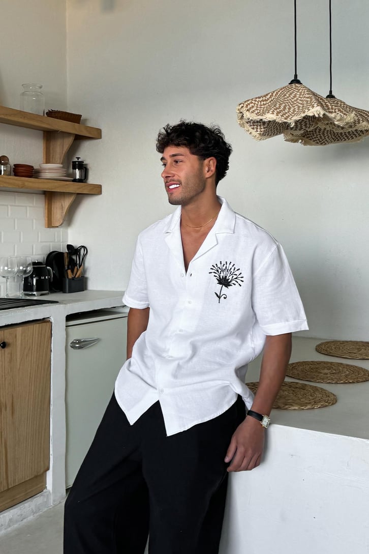 Nakışlı Oversize Kısa Kol Gömlek