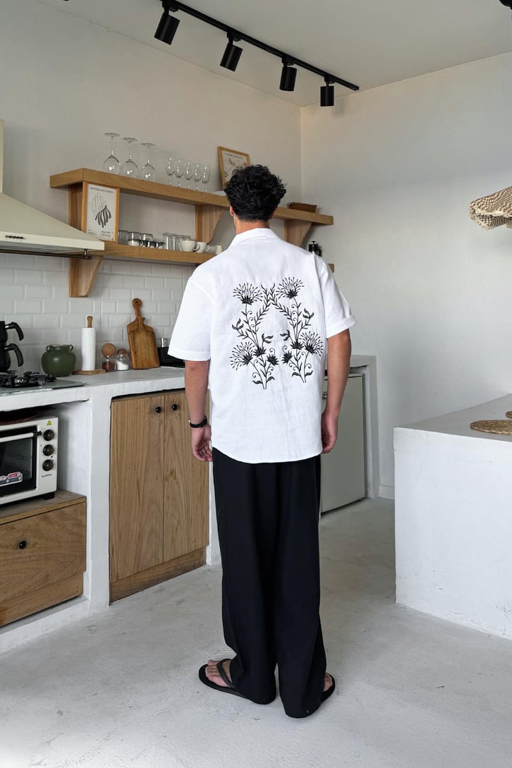 Nakışlı Oversize Kısa Kol Gömlek