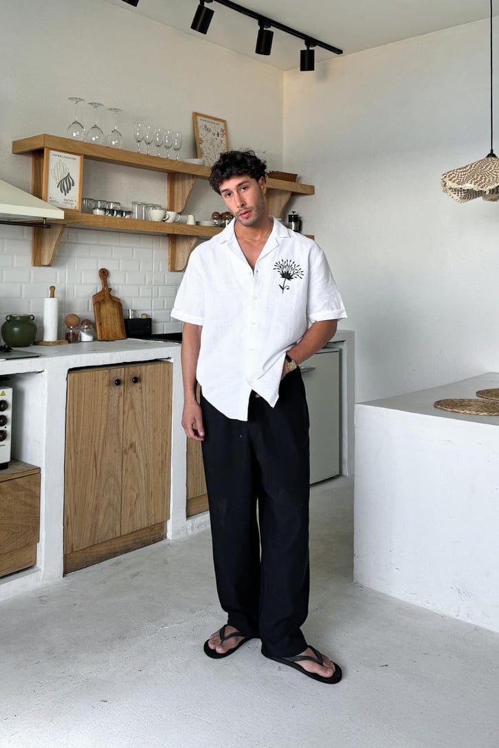 Nakışlı Oversize Kısa Kol Gömlek