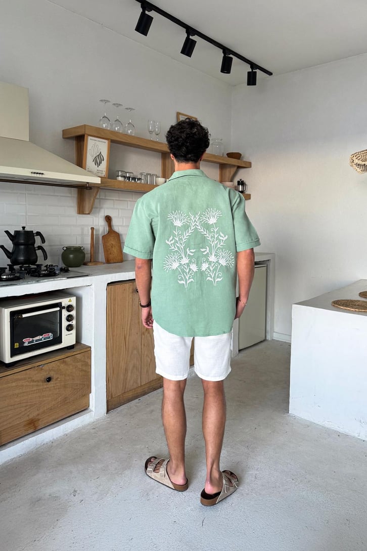 Nakışlı Oversize Kısa Kol Gömlek