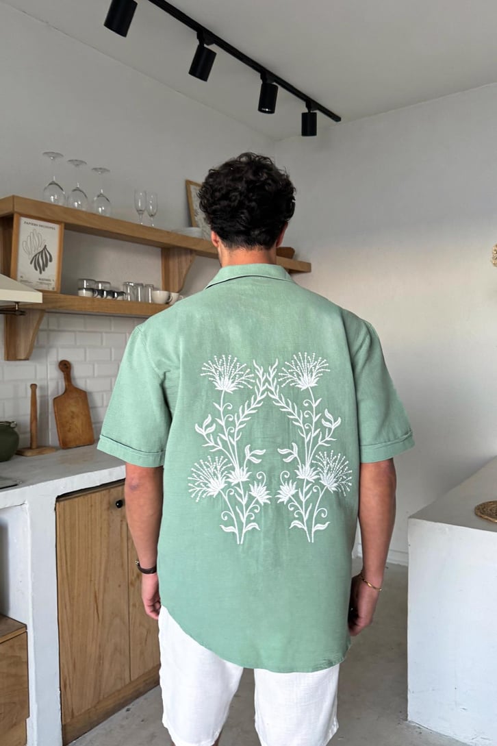 Nakışlı Oversize Kısa Kol Gömlek