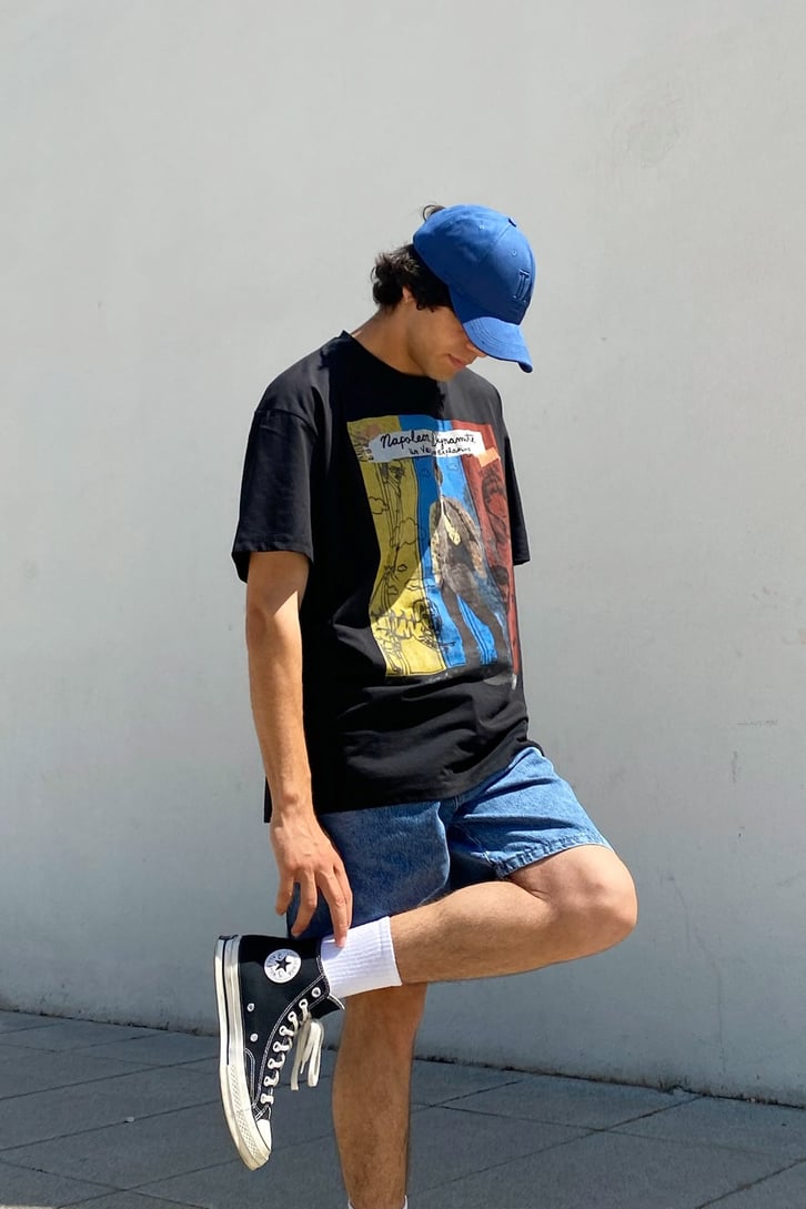 Napoleon Dynamite Baskılı Siyah Oversize Tshirt