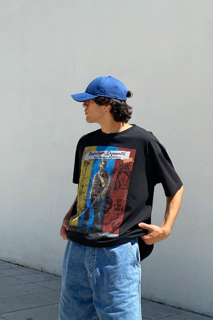 Napoleon Dynamite Baskılı Siyah Oversize Tshirt