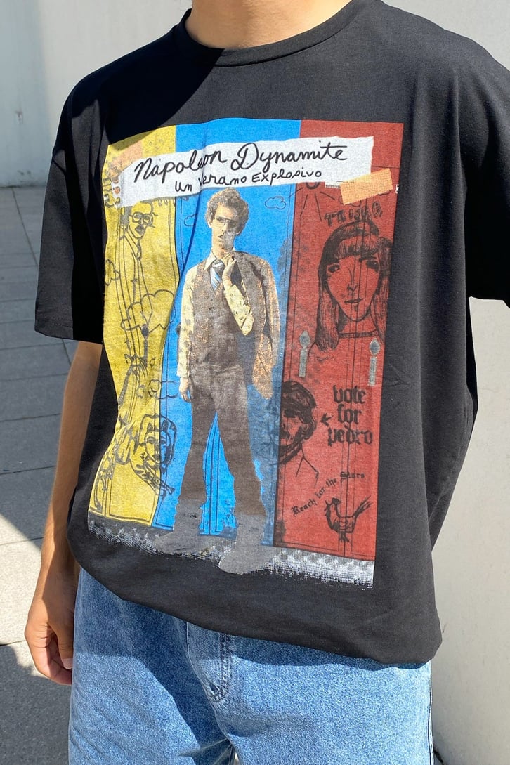 Napoleon Dynamite Baskılı Siyah Oversize Tshirt
