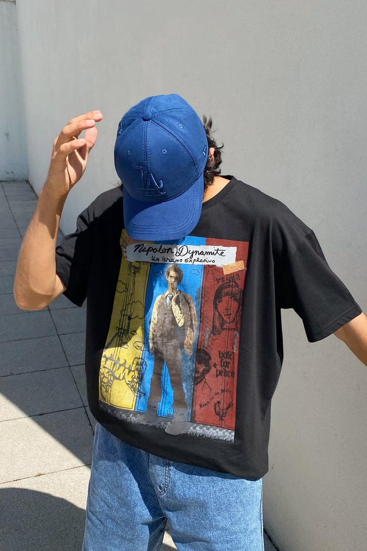 Napoleon Dynamite Baskılı Siyah Oversize Tshirt