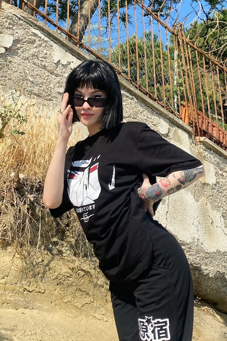 Naruto Baskılı Oversize Siyah Tshirt