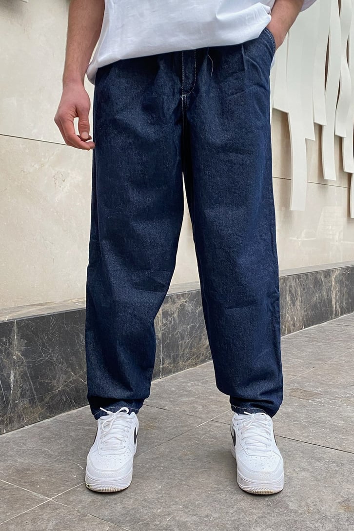 Navy Blue Pens Detay Losse Fit Jean