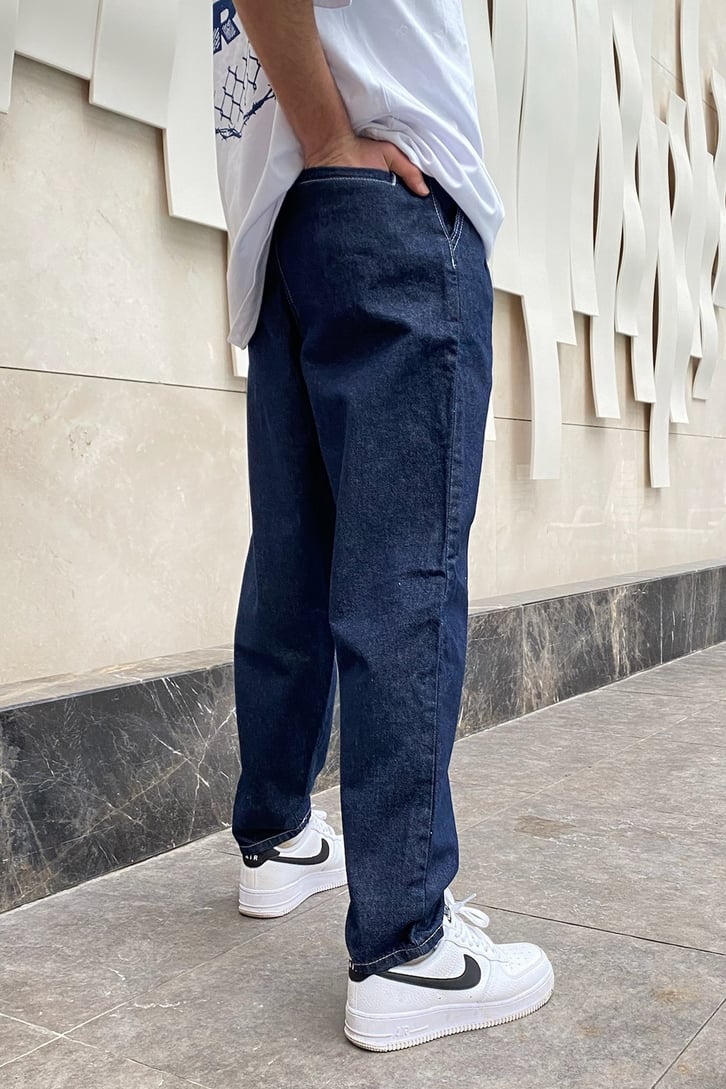 Navy Blue Pens Detay Losse Fit Jean